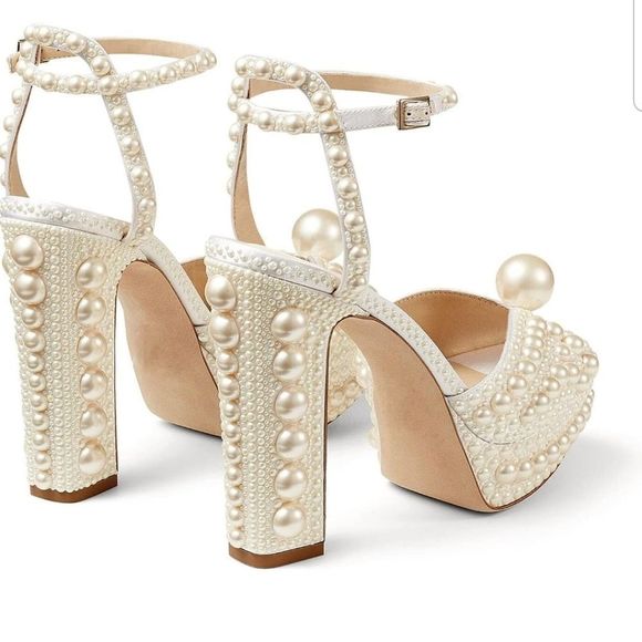 Goolita Extravagant Open Toe Pearl Chunky Heels Sz. 37/US 6M New Ankle Straps - Picture 7 of 17